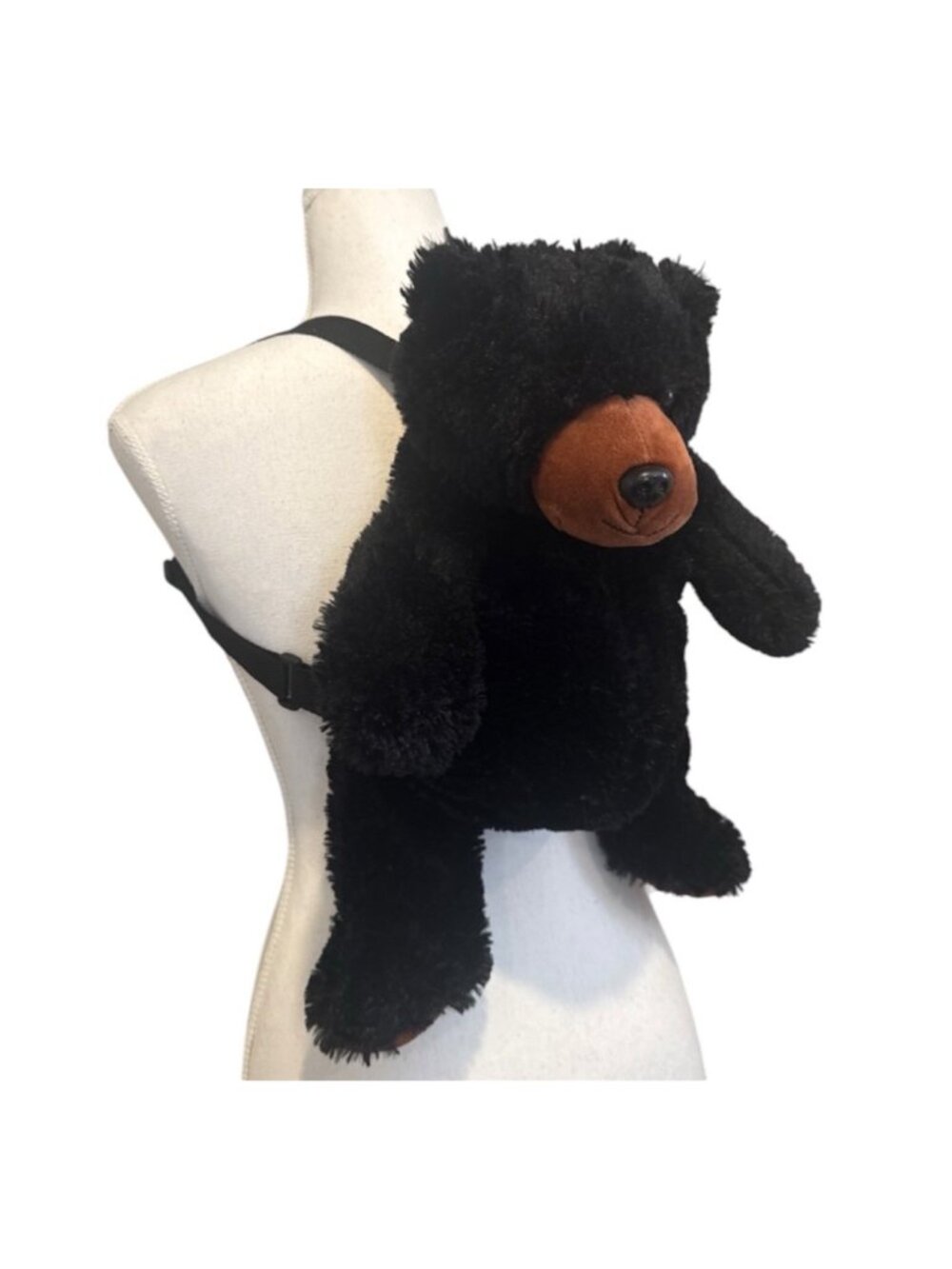 Black Bear Backpack 16” Adjustable Straps Zippered Pocket Plush Realistic